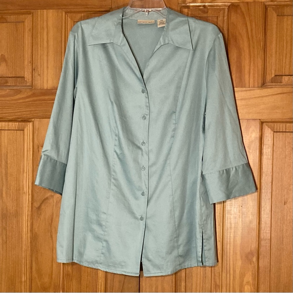 NWOT Apostrophe Vintage 90s Top 3/4 Sleeve Career Blouse Blue Size 16W